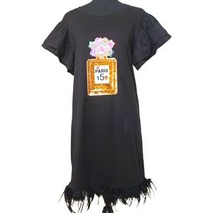 In2You 3D Sequin Feather Knit Minidress Wearable Art Women's Size Large